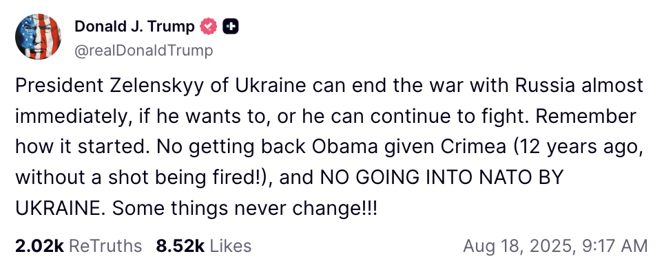 五大联赛开赛时间
_特朗普再发文:乌克兰拿不回克里米亚、不能加入北约
